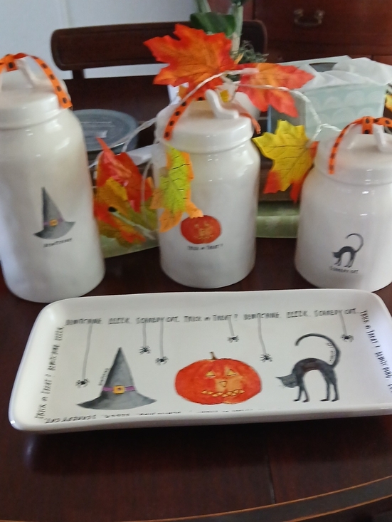 Rae Dunn Other - Halloween Ceramic Canister Set with Serving Tray - White, Orange, Black